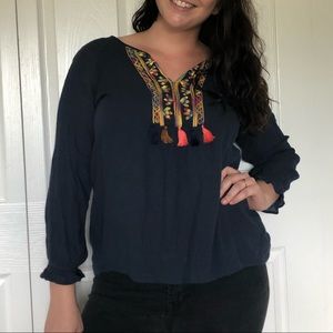 boho blouse with colorful tassels